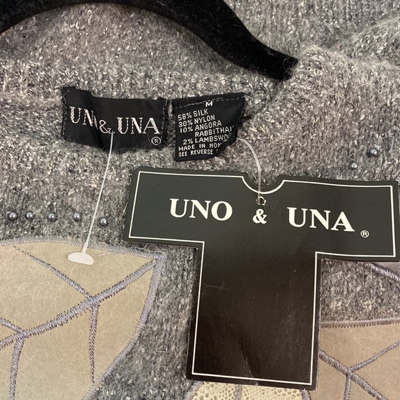 Vintage DeadStock UNO& UNA Silk Angora Rabbit Blend Beaded Leaf Accent Sweater - Picture 5 of 10